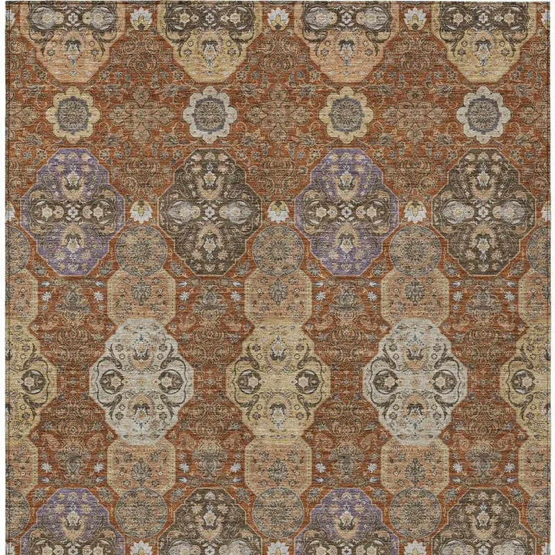 10' X 14' Orange And Copper Floral Washable Indoor Outdoor Area Rug Homeroots Outdoor