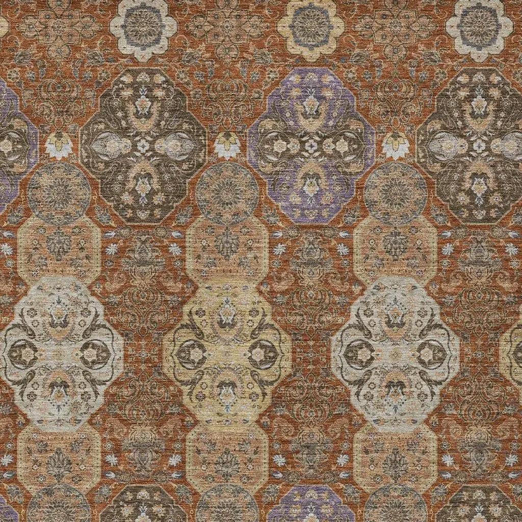 10' X 14' Orange And Copper Floral Washable Indoor Outdoor Area Rug Homeroots Outdoor
