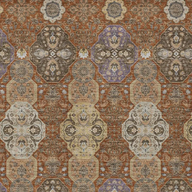 10' X 14' Orange And Copper Floral Washable Indoor Outdoor Area Rug Homeroots Outdoor