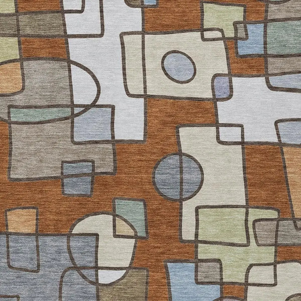 10' X 14' Orange And Copper Geometric Washable Indoor Outdoor Area Rug Homeroots Outdoor