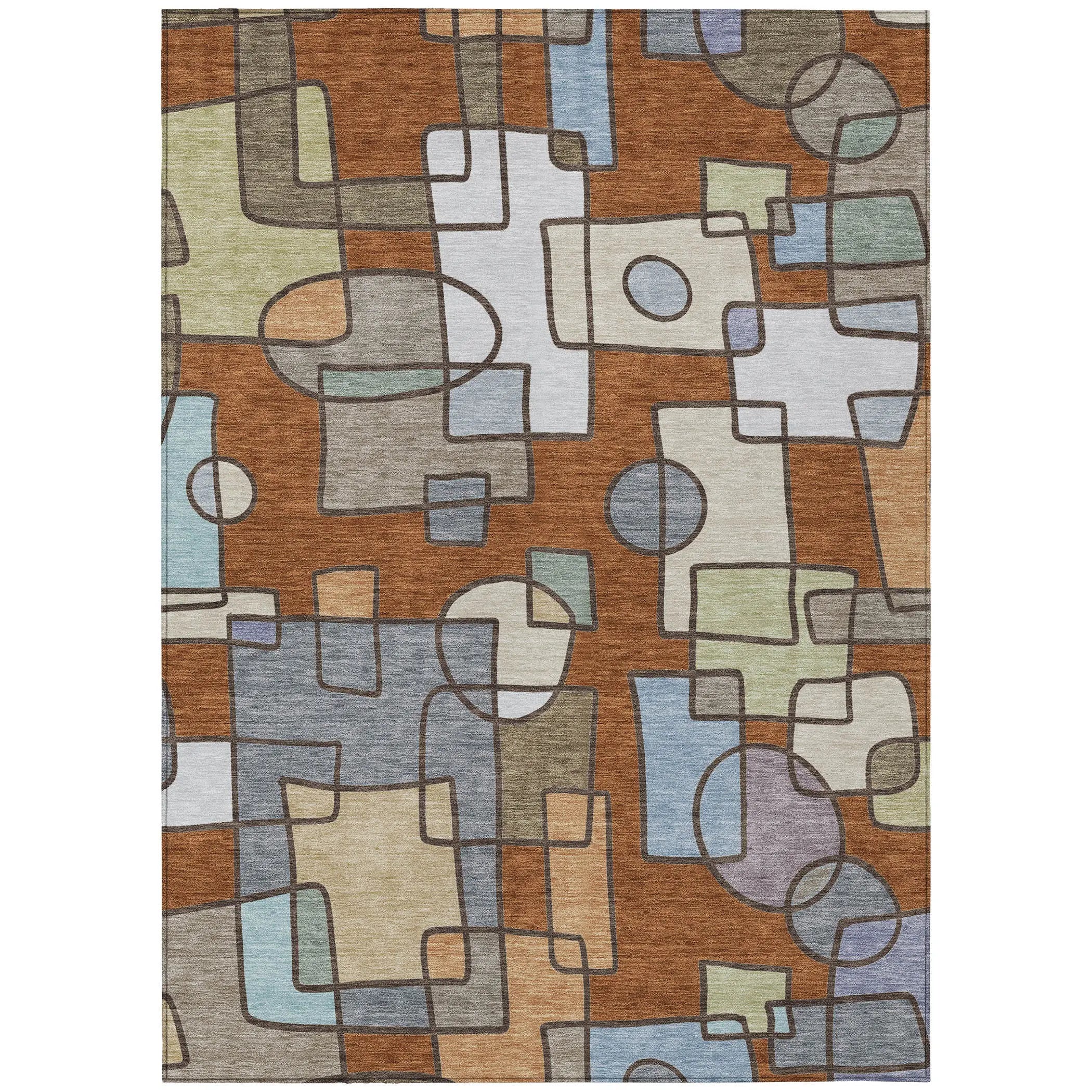 10' X 14' Orange And Copper Geometric Washable Indoor Outdoor Area Rug Homeroots Outdoor