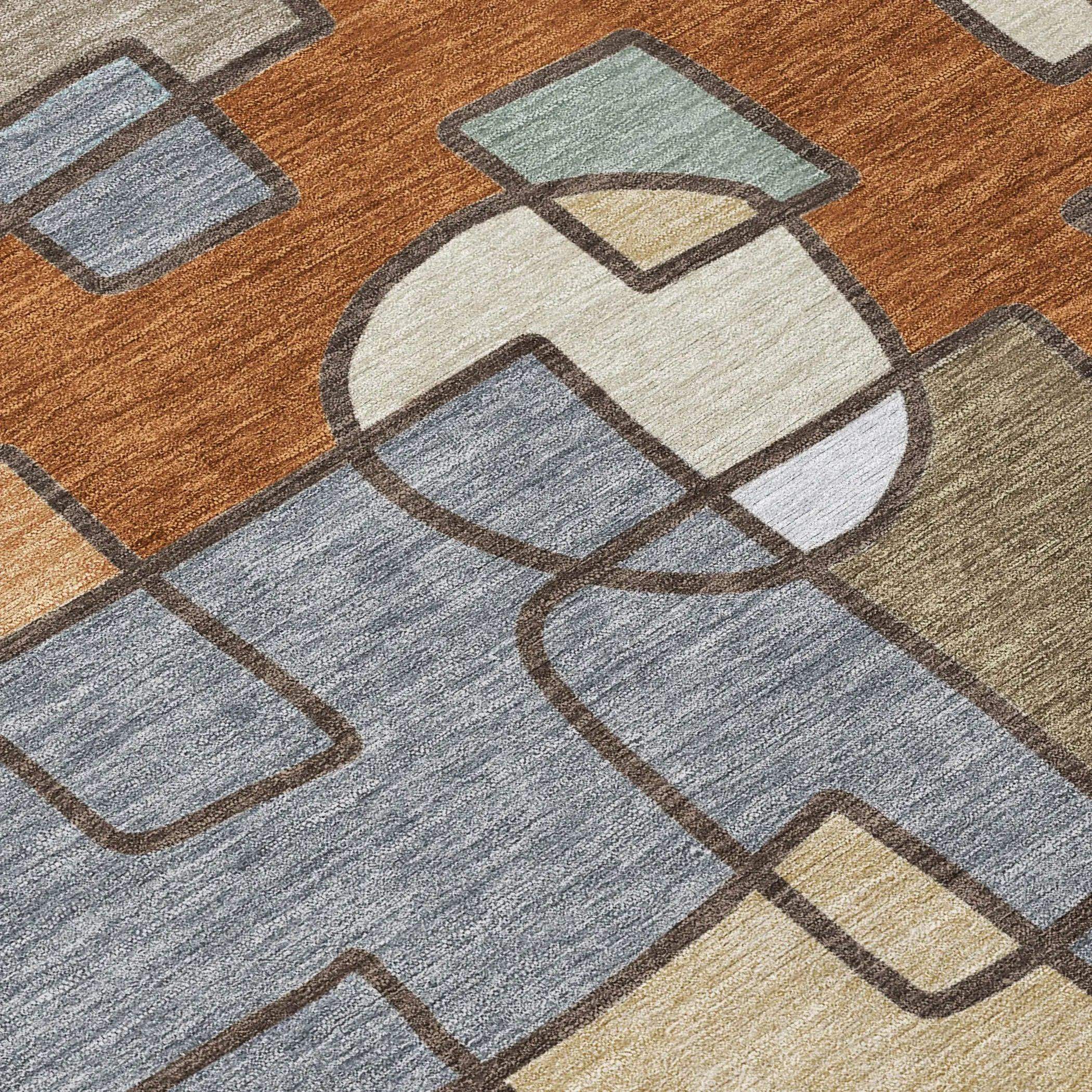 10' X 14' Orange And Copper Geometric Washable Indoor Outdoor Area Rug Homeroots Outdoor