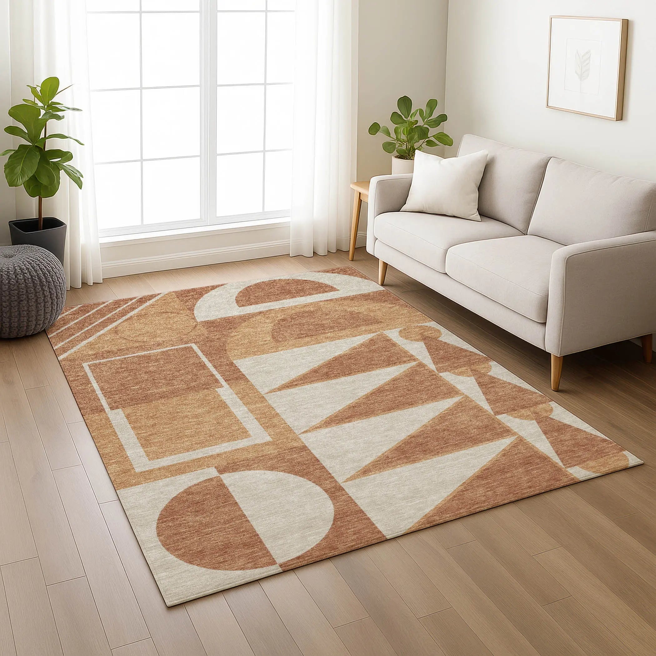 10' X 14' Orange And Copper Geometric Washable Indoor Outdoor Area Rug Homeroots Outdoor