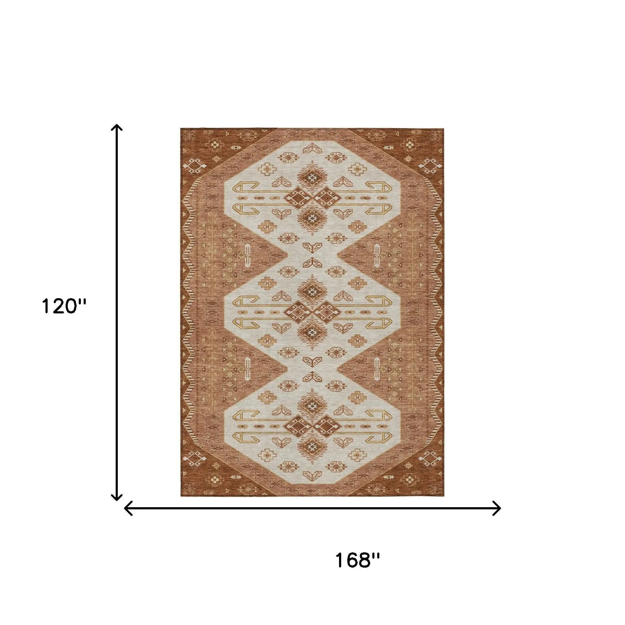 10' X 14' Orange And Copper Geometric Washable Indoor Outdoor Area Rug Homeroots Outdoor