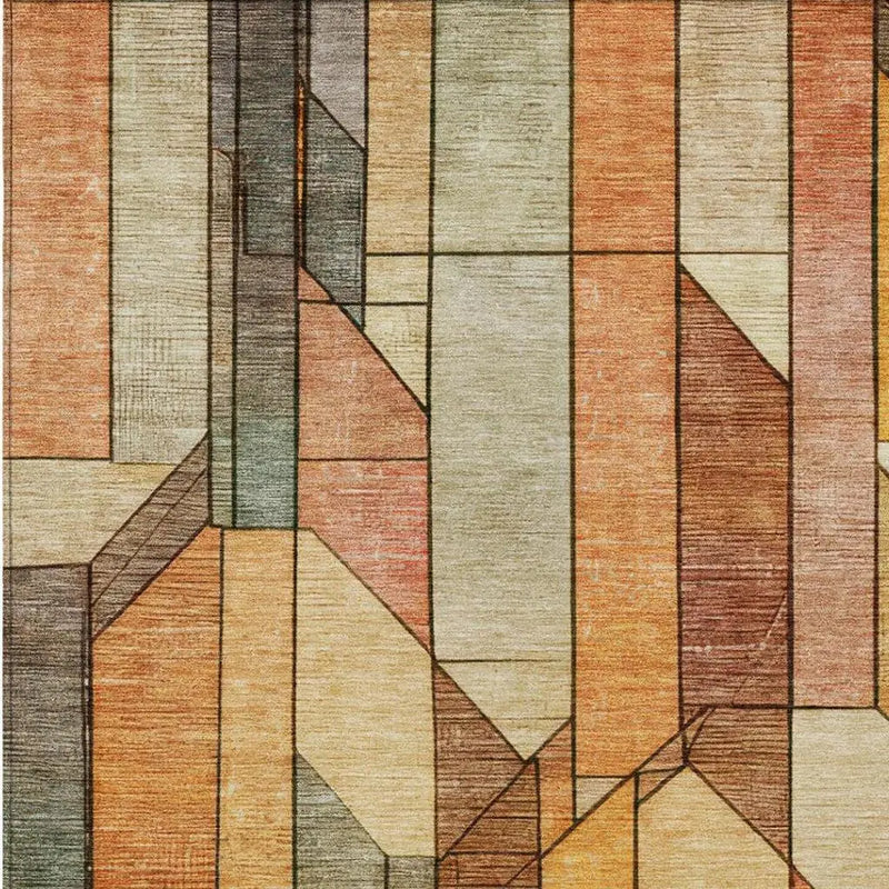 10' X 14' Orange And Copper Geometric Washable Indoor Outdoor Area Rug Homeroots Outdoor