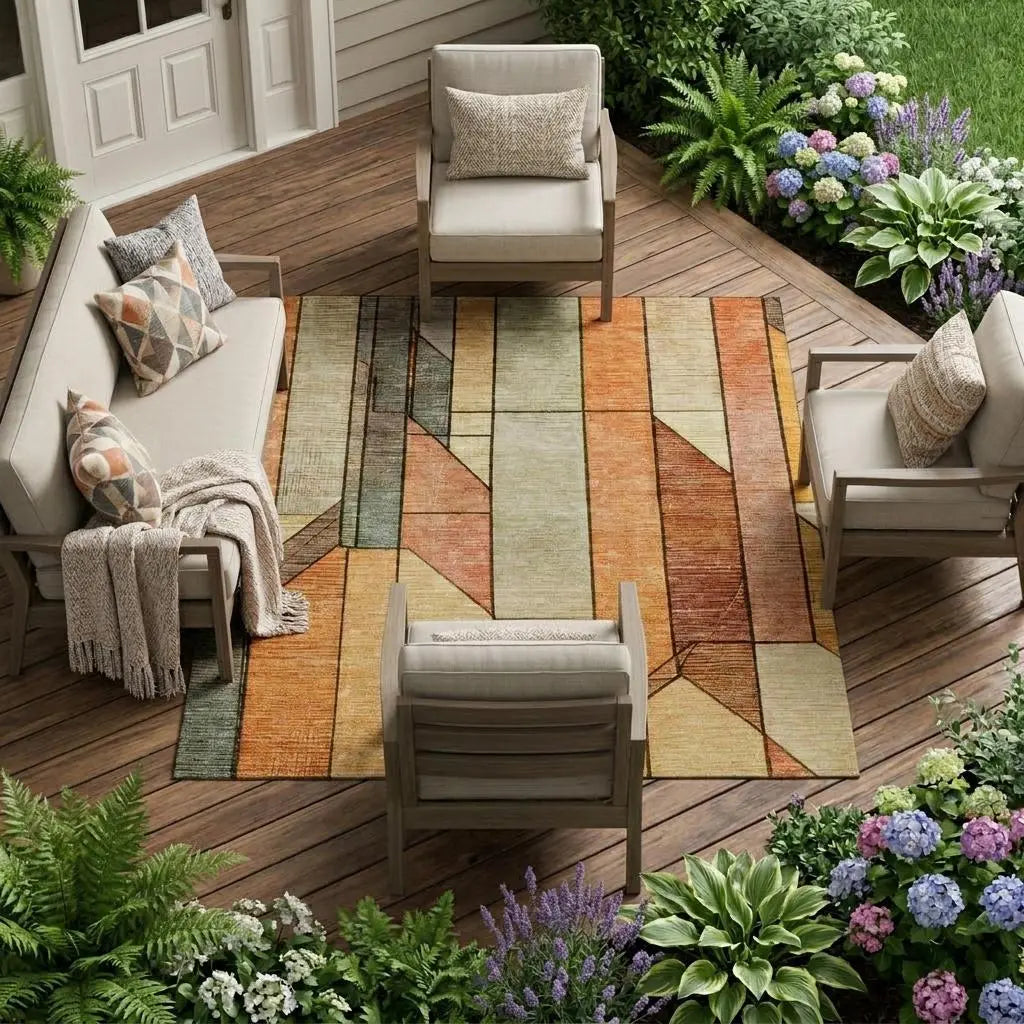 10' X 14' Orange And Copper Geometric Washable Indoor Outdoor Area Rug Homeroots Outdoor