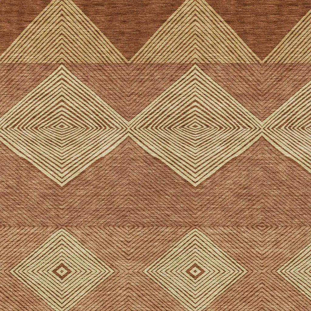 10' X 14' Orange And Copper Geometric Washable Indoor Outdoor Area Rug Homeroots Outdoor