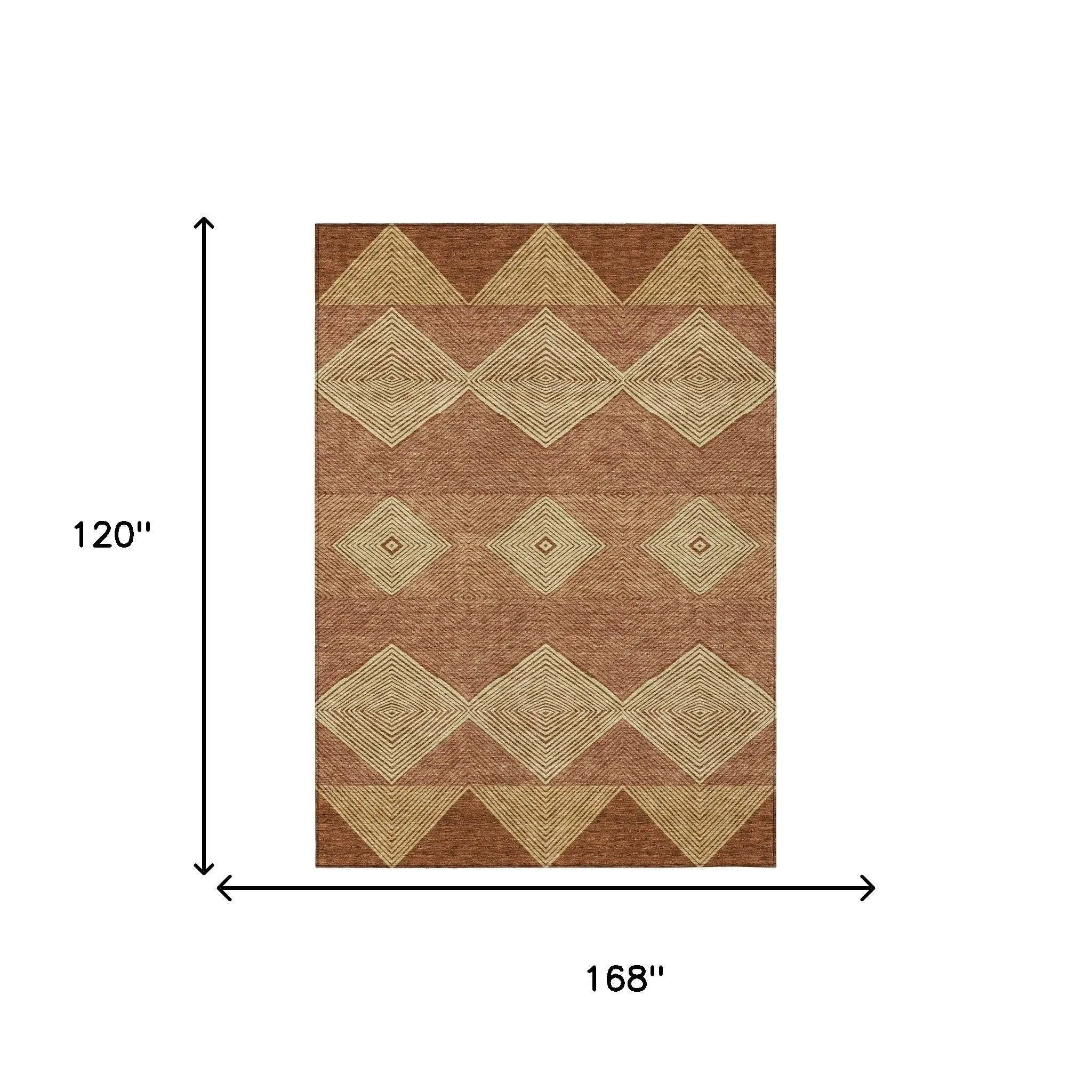 10' X 14' Orange And Copper Geometric Washable Indoor Outdoor Area Rug Homeroots Outdoor