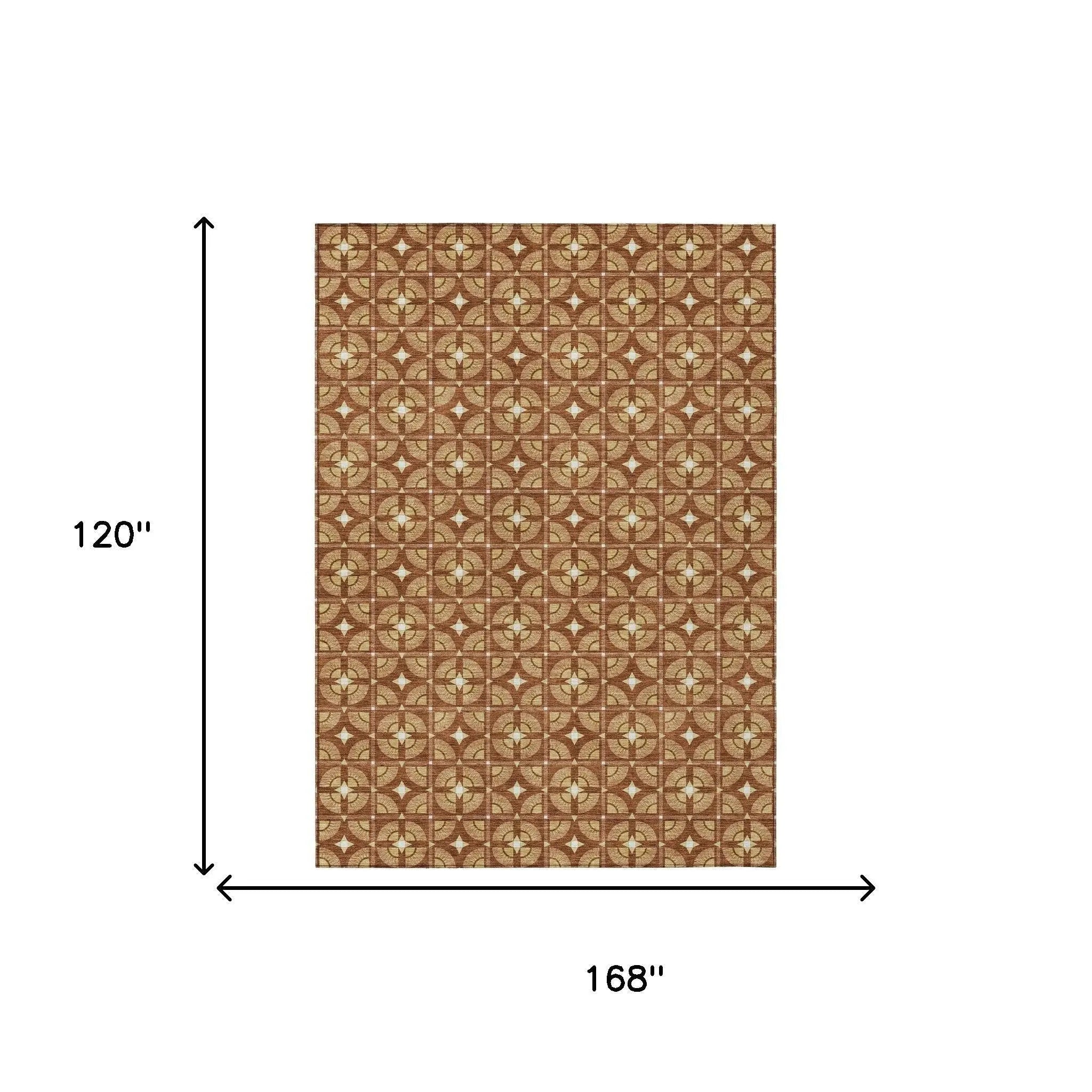 10' X 14' Orange And Copper Geometric Washable Indoor Outdoor Area Rug Homeroots Outdoor