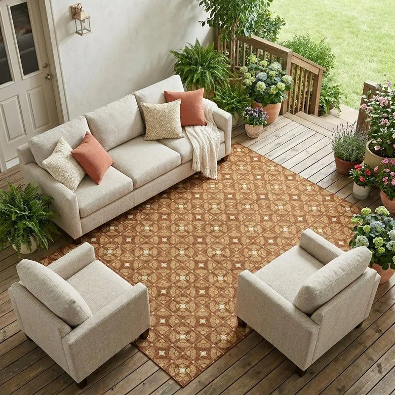 10' X 14' Orange And Copper Geometric Washable Indoor Outdoor Area Rug Homeroots Outdoor