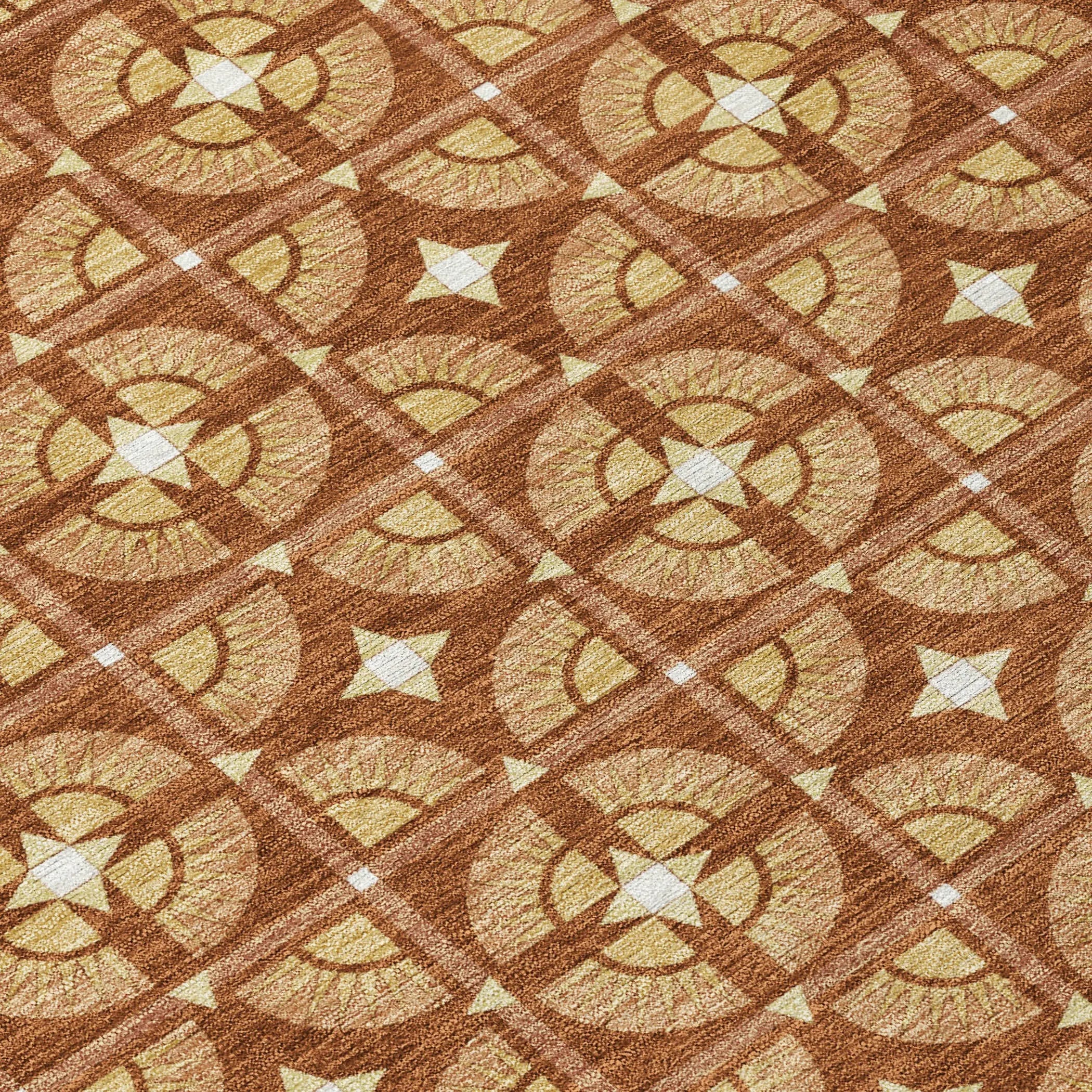 10' X 14' Orange And Copper Geometric Washable Indoor Outdoor Area Rug Homeroots Outdoor