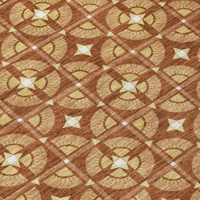 10' X 14' Orange And Copper Geometric Washable Indoor Outdoor Area Rug Homeroots Outdoor
