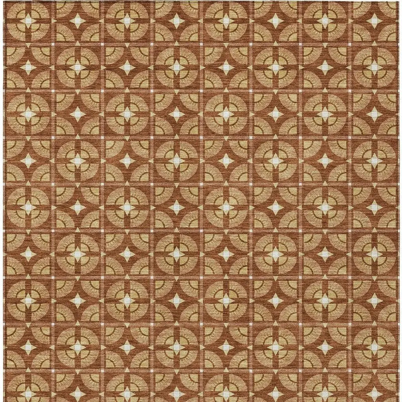 10' X 14' Orange And Copper Geometric Washable Indoor Outdoor Area Rug Homeroots Outdoor