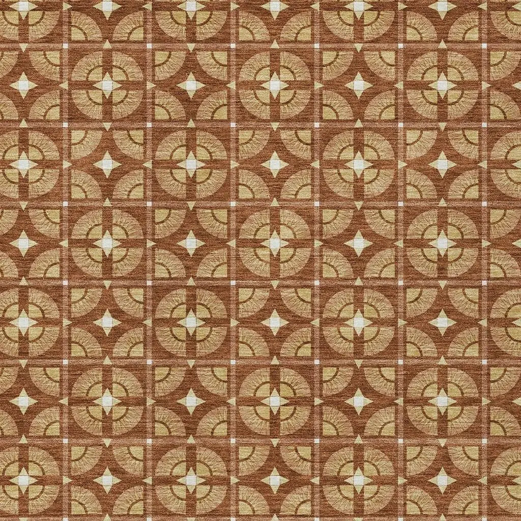 10' X 14' Orange And Copper Geometric Washable Indoor Outdoor Area Rug Homeroots Outdoor