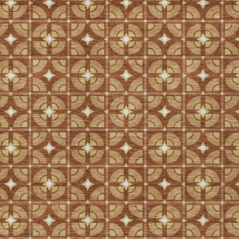 10' X 14' Orange And Copper Geometric Washable Indoor Outdoor Area Rug Homeroots Outdoor