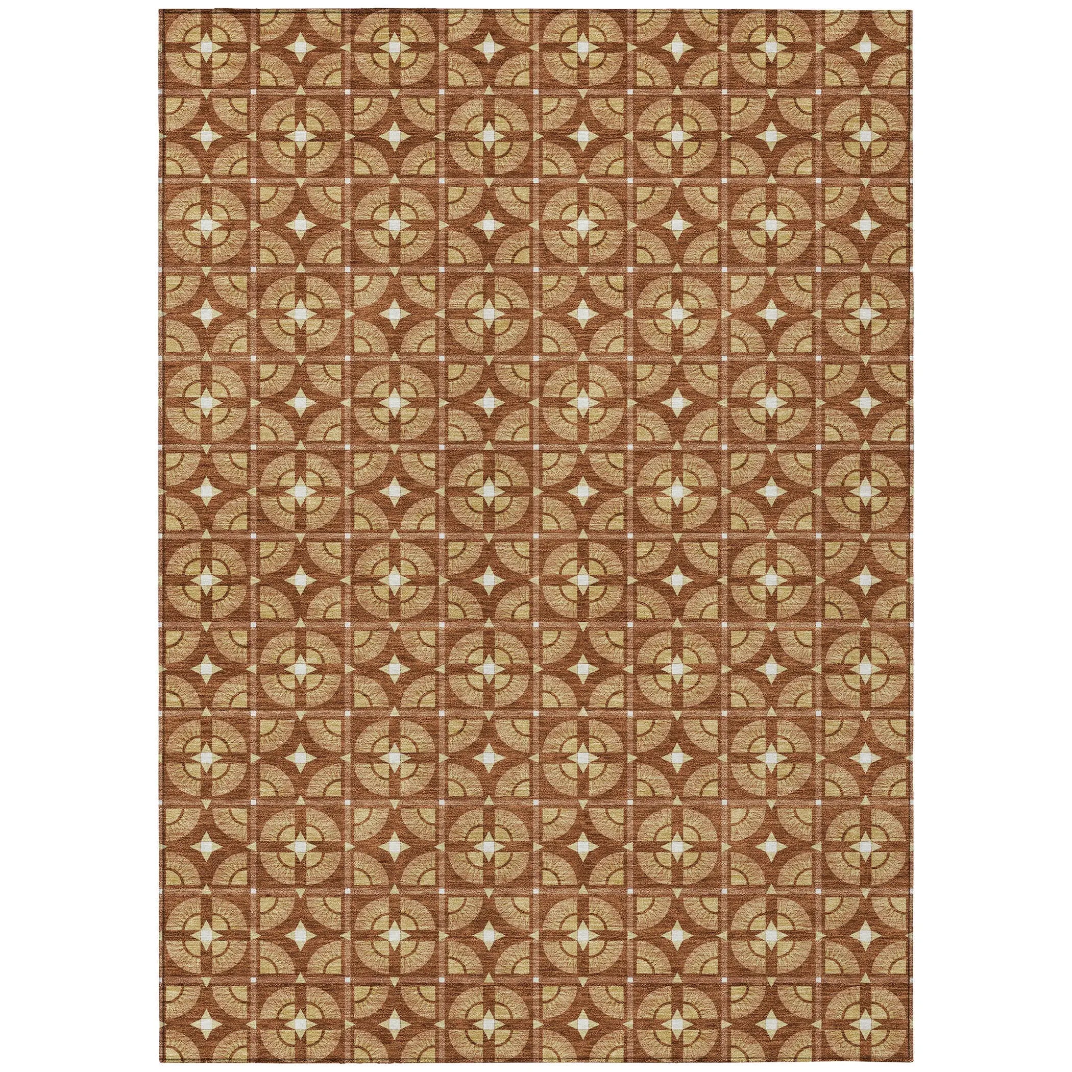 10' X 14' Orange And Copper Geometric Washable Indoor Outdoor Area Rug Homeroots Outdoor