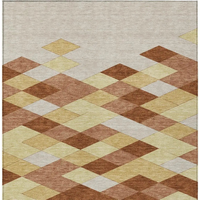 10' X 14' Orange And Copper Geometric Washable Indoor Outdoor Area Rug Homeroots Outdoor