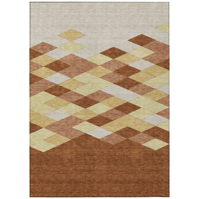 10' X 14' Orange And Copper Geometric Washable Indoor Outdoor Area Rug Homeroots Outdoor