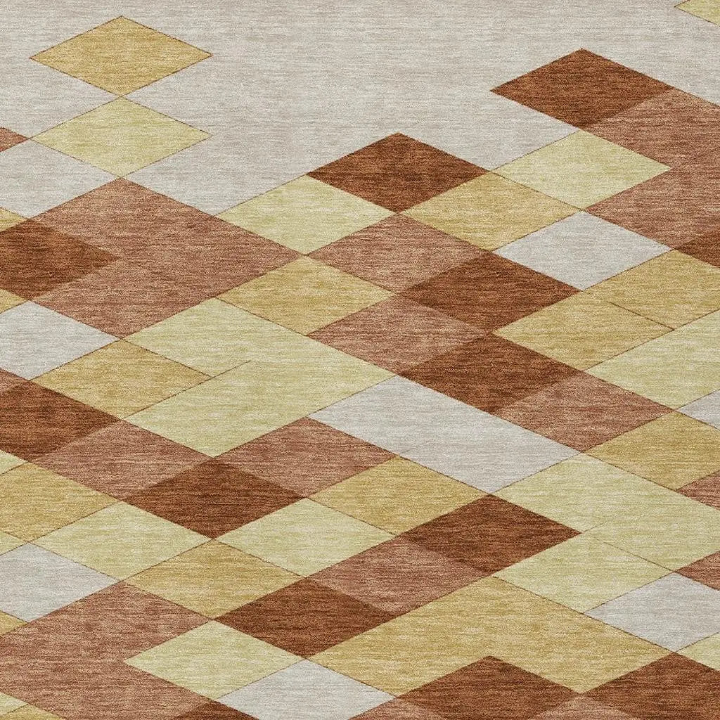 10' X 14' Orange And Copper Geometric Washable Indoor Outdoor Area Rug Homeroots Outdoor