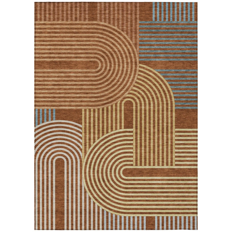 10' X 14' Orange And Copper Geometric Washable Indoor Outdoor Area Rug Homeroots Outdoor