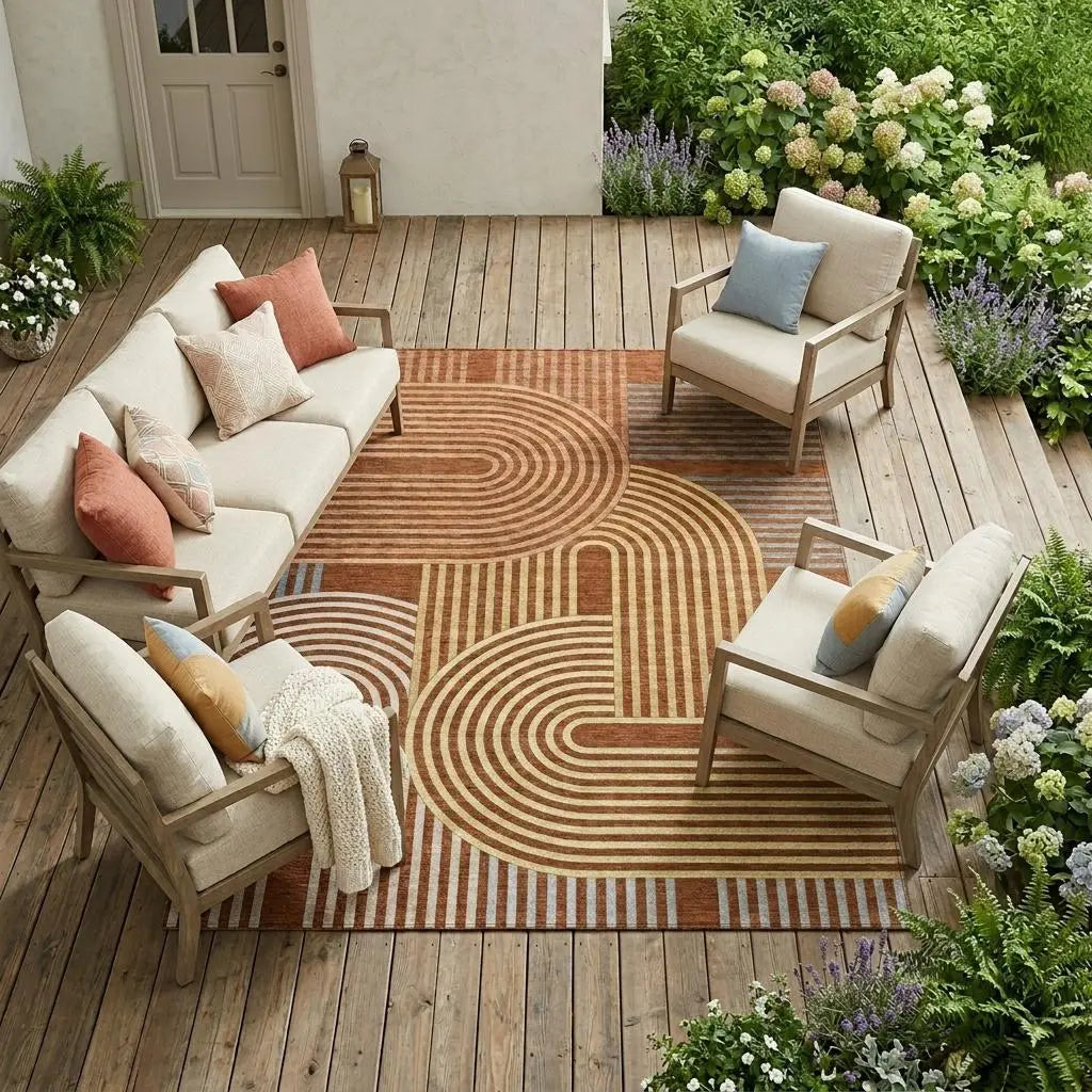 10' X 14' Orange And Copper Geometric Washable Indoor Outdoor Area Rug Homeroots Outdoor