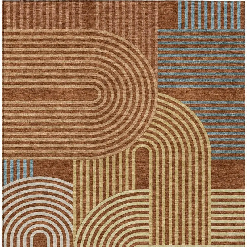 10' X 14' Orange And Copper Geometric Washable Indoor Outdoor Area Rug Homeroots Outdoor