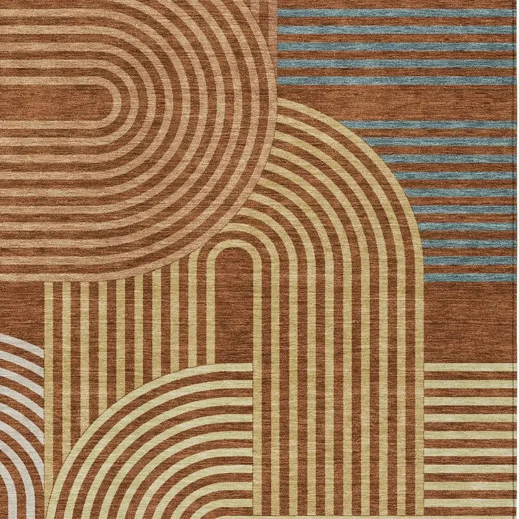 10' X 14' Orange And Copper Geometric Washable Indoor Outdoor Area Rug Homeroots Outdoor