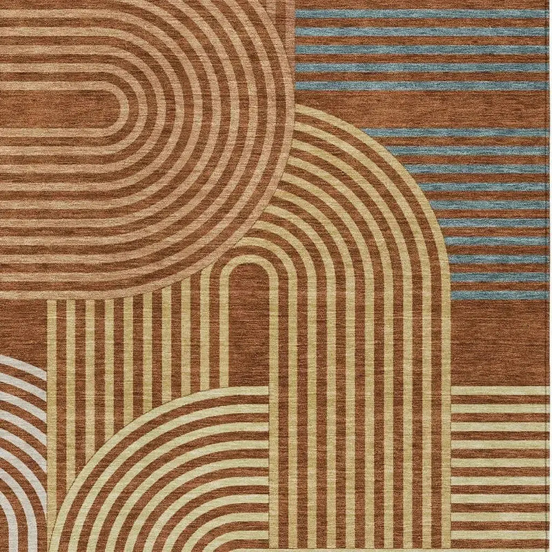 10' X 14' Orange And Copper Geometric Washable Indoor Outdoor Area Rug Homeroots Outdoor