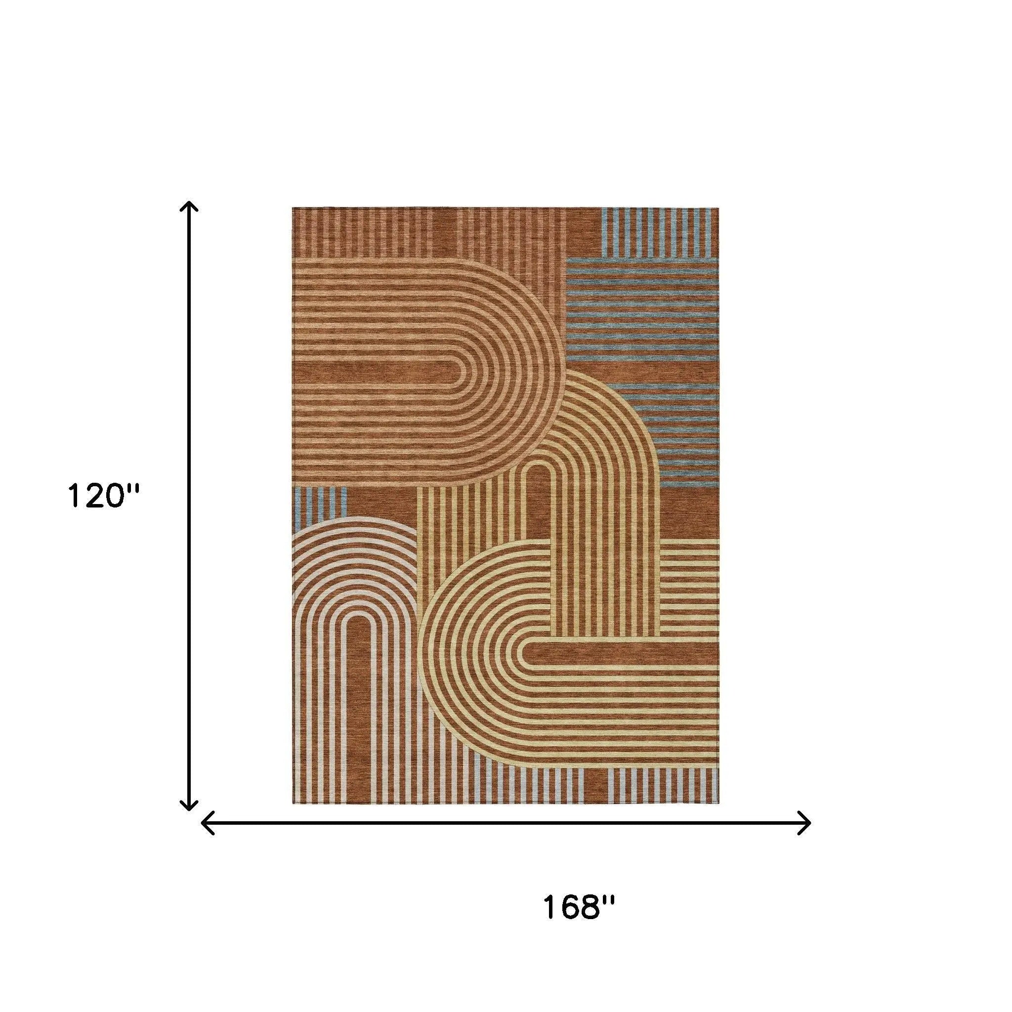 10' X 14' Orange And Copper Geometric Washable Indoor Outdoor Area Rug Homeroots Outdoor