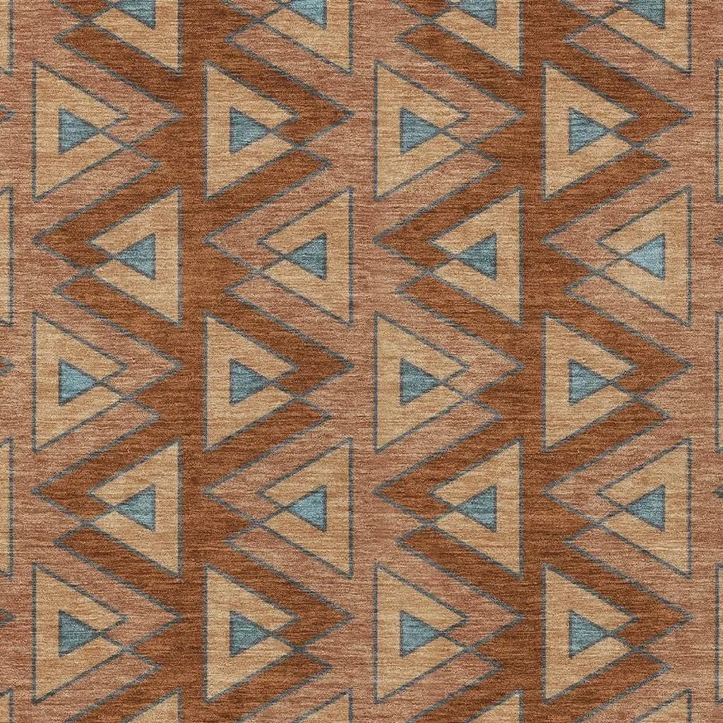10' X 14' Orange And Copper Geometric Washable Indoor Outdoor Area Rug Homeroots Outdoor