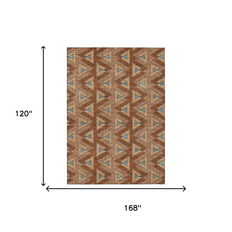 10' X 14' Orange And Copper Geometric Washable Indoor Outdoor Area Rug Homeroots Outdoor