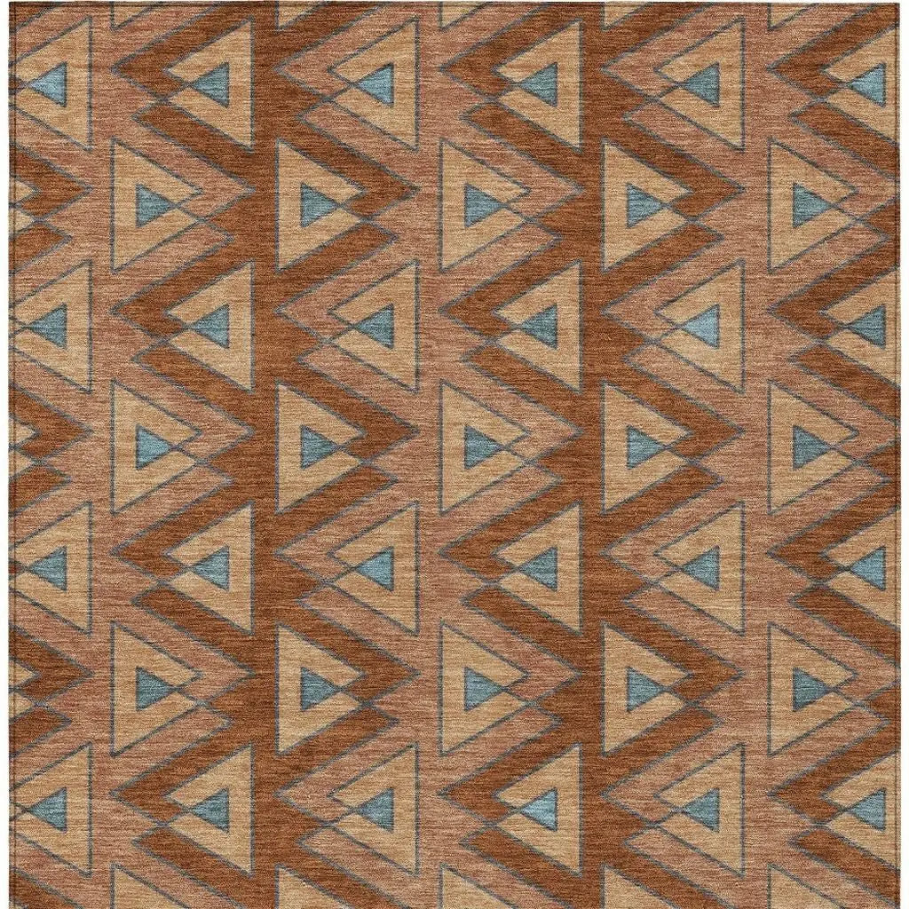 10' X 14' Orange And Copper Geometric Washable Indoor Outdoor Area Rug Homeroots Outdoor