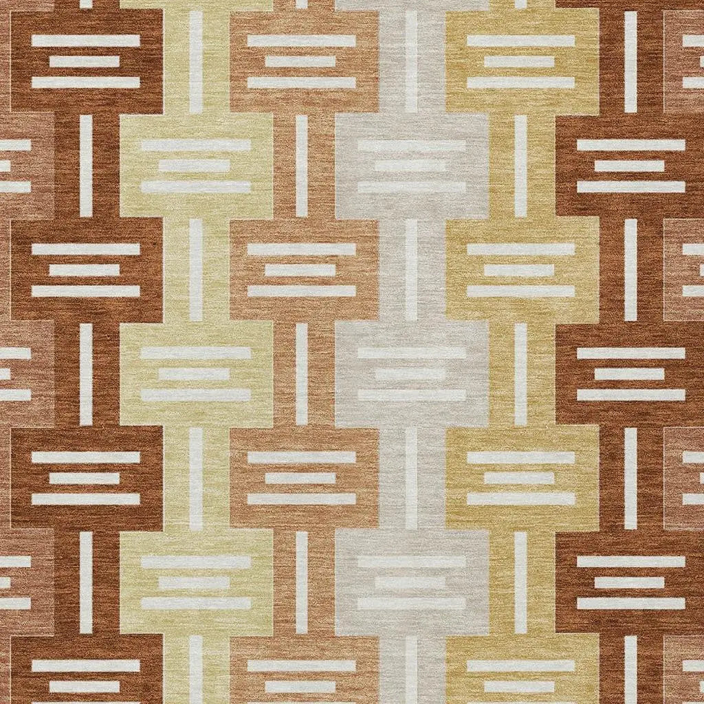 10' X 14' Orange And Copper Geometric Washable Indoor Outdoor Area Rug Homeroots Outdoor