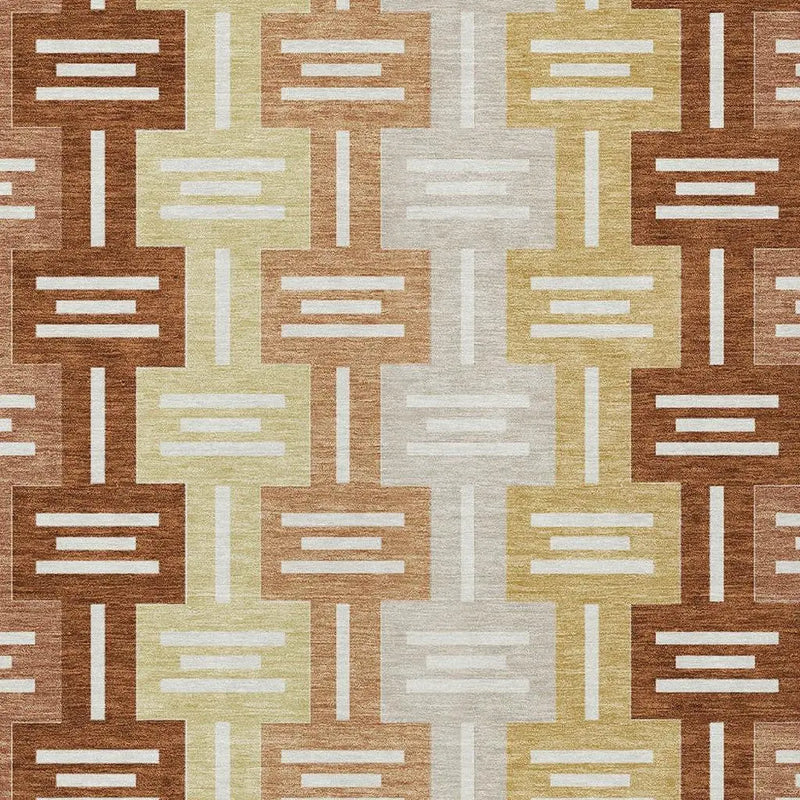 10' X 14' Orange And Copper Geometric Washable Indoor Outdoor Area Rug Homeroots Outdoor