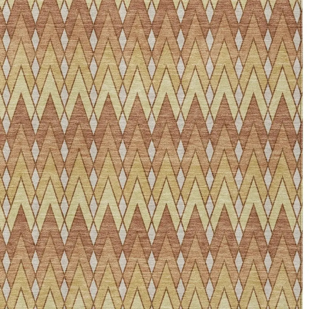 10' X 14' Orange And Copper Geometric Washable Indoor Outdoor Area Rug Homeroots Outdoor