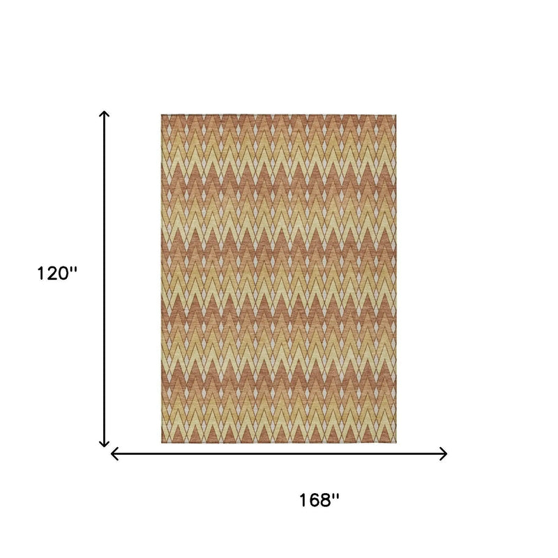 10' X 14' Orange And Copper Geometric Washable Indoor Outdoor Area Rug Homeroots Outdoor