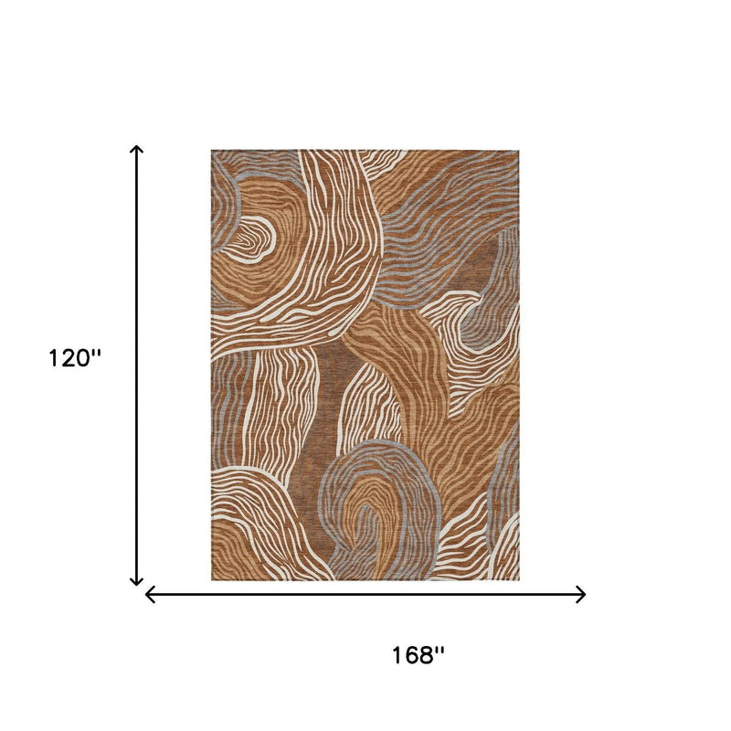 10' X 14' Orange And Copper Ikat Washable Indoor Outdoor Area Rug Homeroots Outdoor