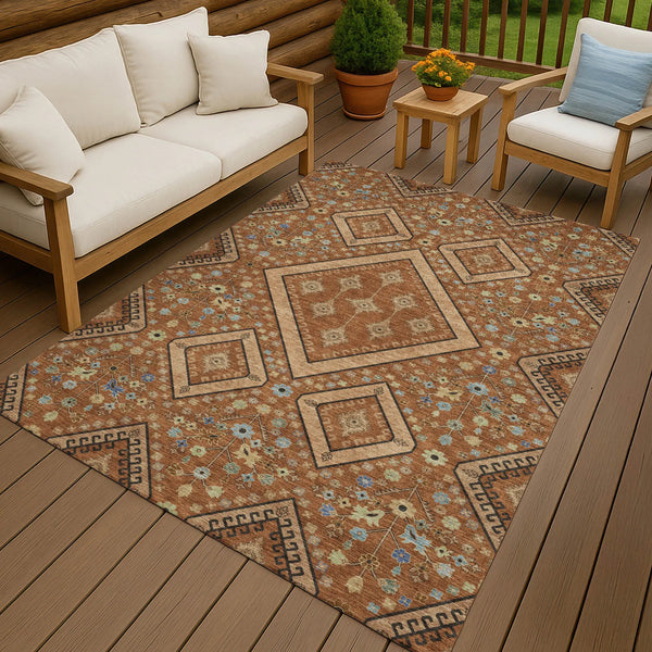 10' X 14' Orange And Copper Medallion Washable Indoor Outdoor Area Rug Homeroots Outdoor