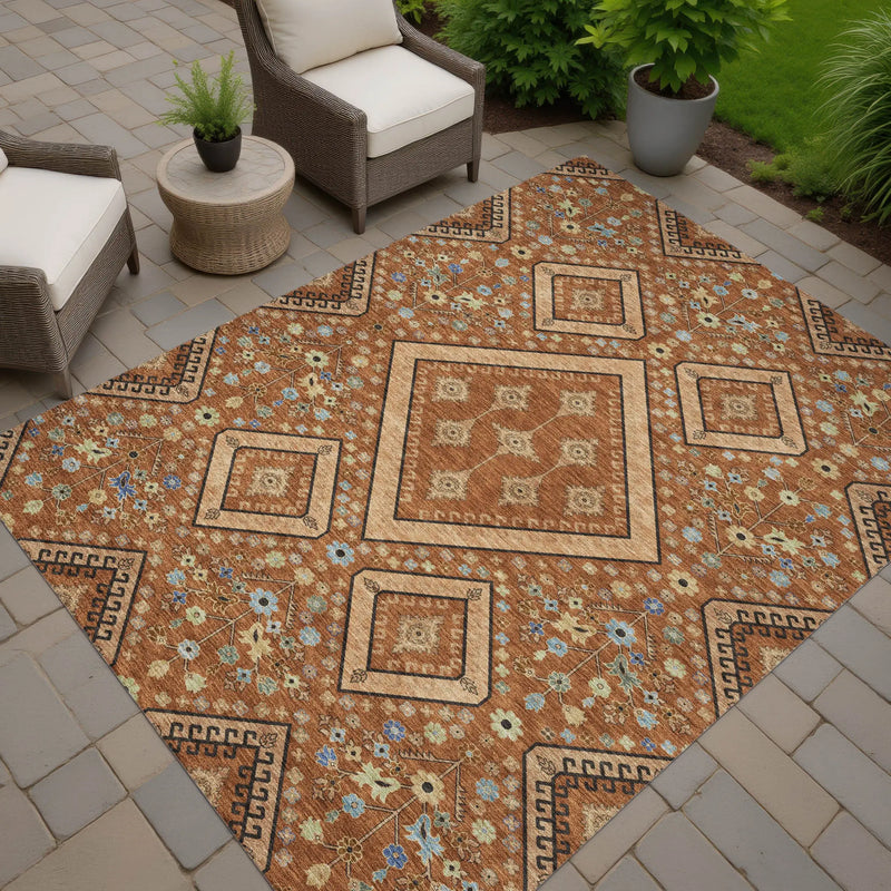 10' X 14' Orange And Copper Medallion Washable Indoor Outdoor Area Rug Homeroots Outdoor