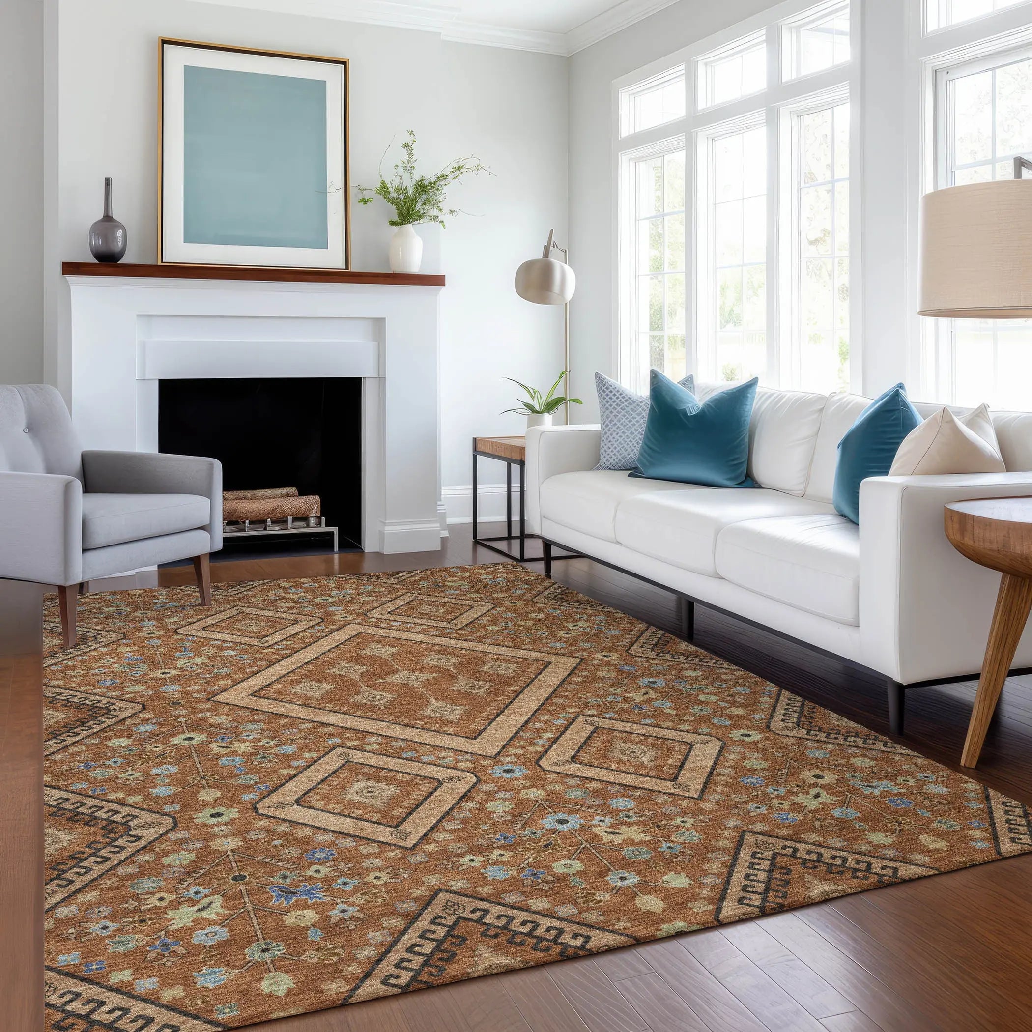 10' X 14' Orange And Copper Medallion Washable Indoor Outdoor Area Rug Homeroots Outdoor