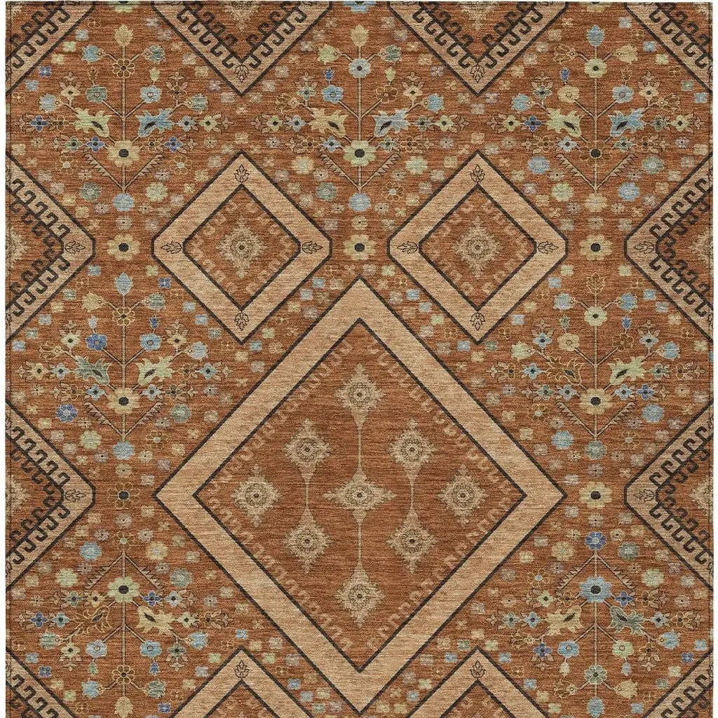 10' X 14' Orange And Copper Medallion Washable Indoor Outdoor Area Rug Homeroots Outdoor