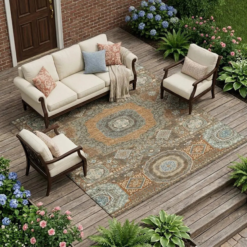 10' X 14' Orange And Copper Oriental Washable Indoor Outdoor Area Rug Homeroots Outdoor