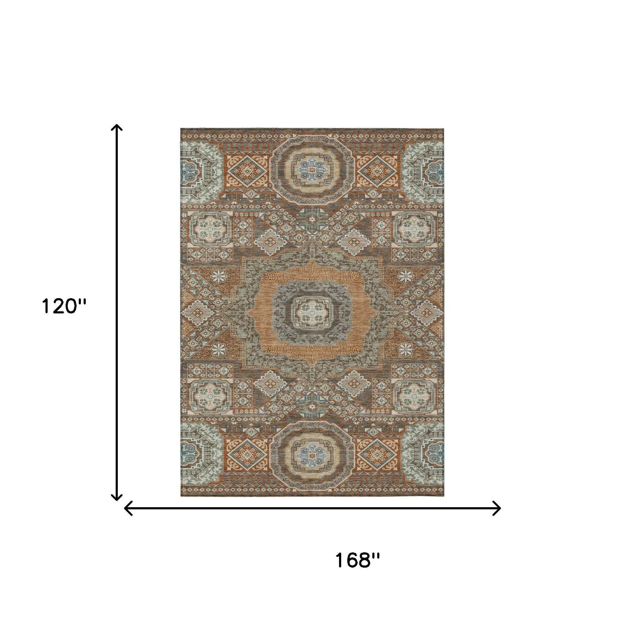 10' X 14' Orange And Copper Oriental Washable Indoor Outdoor Area Rug Homeroots Outdoor