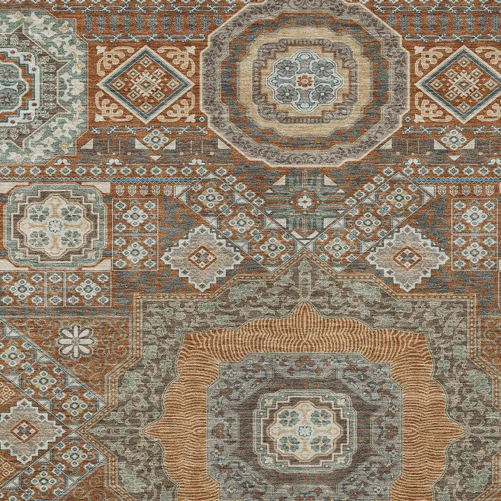 10' X 14' Orange And Copper Oriental Washable Indoor Outdoor Area Rug Homeroots Outdoor