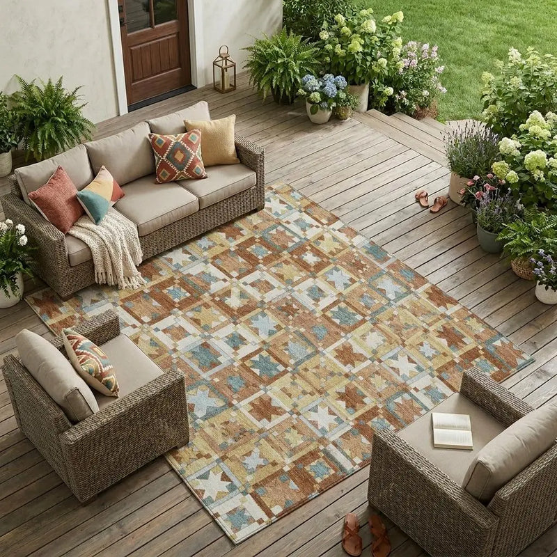 10' X 14' Orange And Copper Patchwork Washable Indoor Outdoor Area Rug Homeroots Outdoor