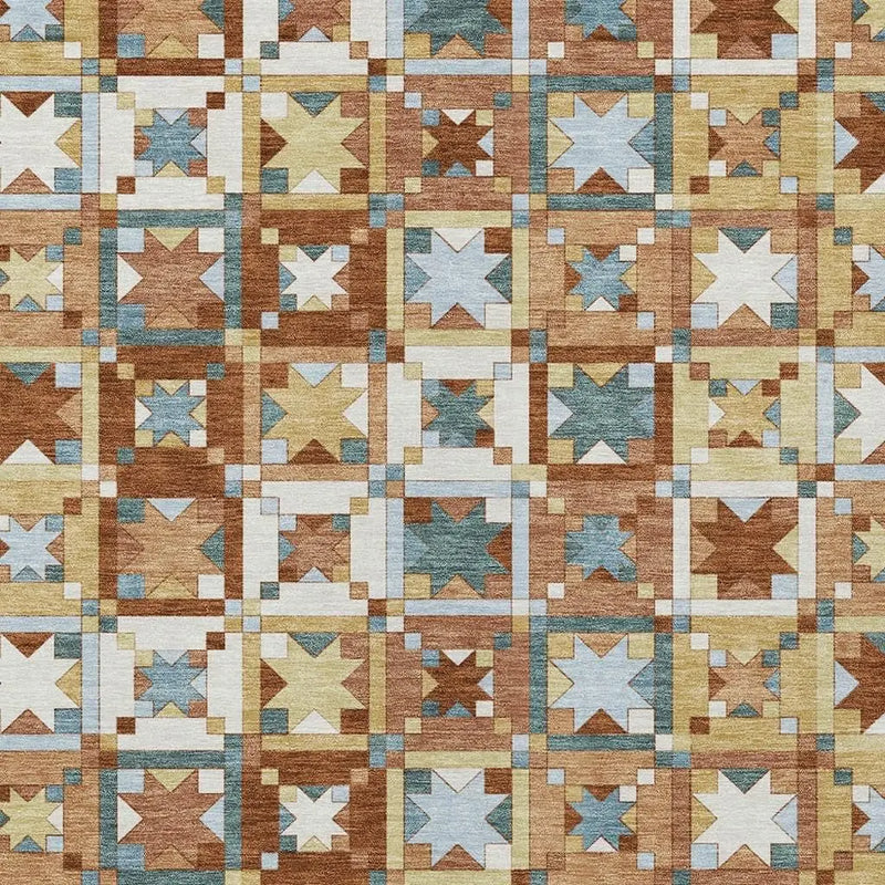 10' X 14' Orange And Copper Patchwork Washable Indoor Outdoor Area Rug Homeroots Outdoor