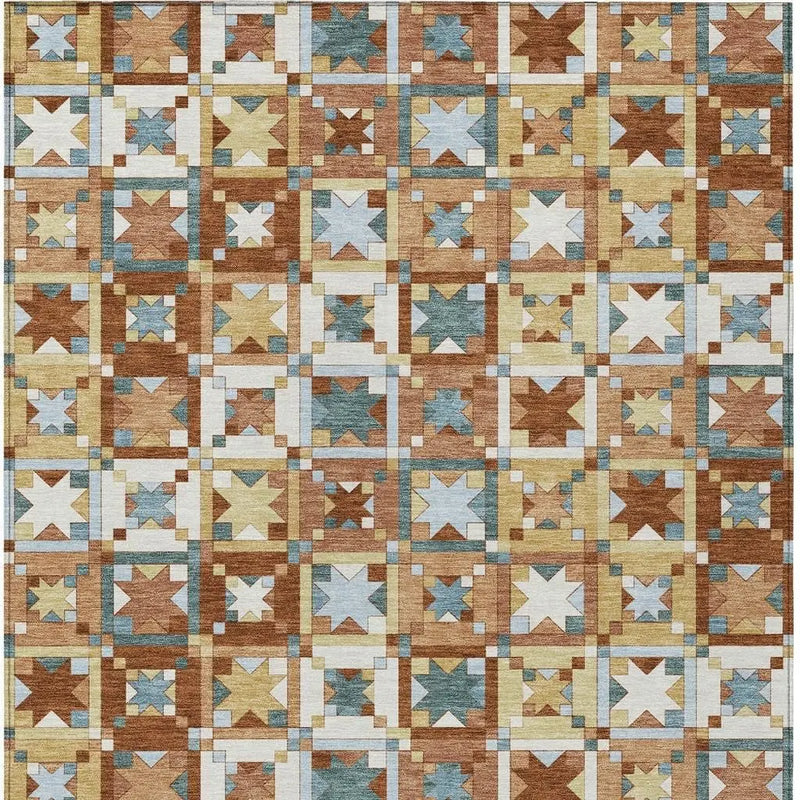 10' X 14' Orange And Copper Patchwork Washable Indoor Outdoor Area Rug Homeroots Outdoor