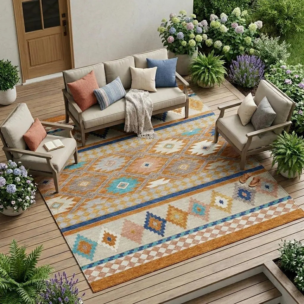 10' X 14' Orange And Copper Southwestern Washable Indoor Outdoor Area Rug Homeroots Outdoor