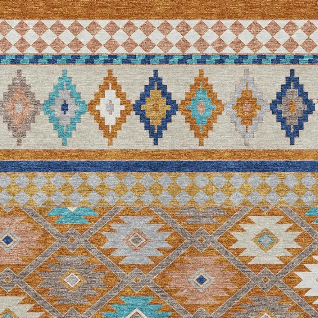 10' X 14' Orange And Copper Southwestern Washable Indoor Outdoor Area Rug Homeroots Outdoor