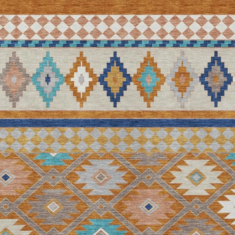 10' X 14' Orange And Copper Southwestern Washable Indoor Outdoor Area Rug Homeroots Outdoor
